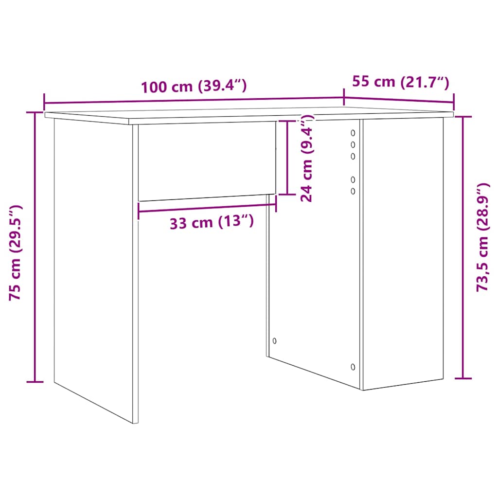 vidaXL Γραφείο Μαύρη Δρυς 100x55x75 εκ. από Τεχνητό Ξύλο