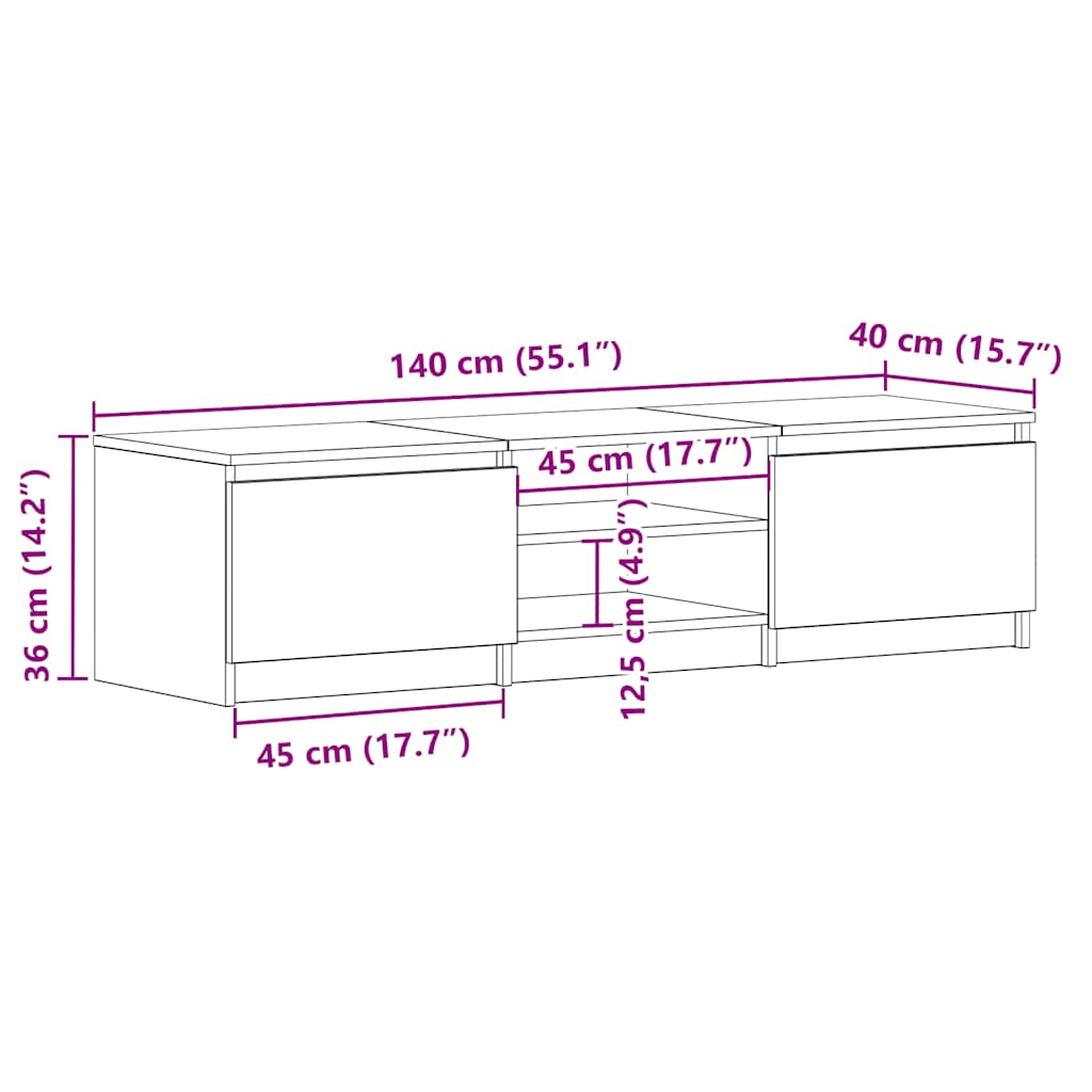 vidaXL Έπιπλο Τηλεόρασης Μαύρο Δρυς 140x40x36 εκ. από Τεχνητό Ξύλο
