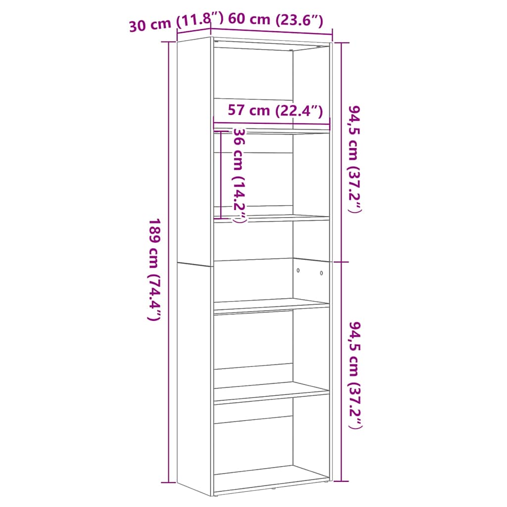 vidaXL Βιβλιοθήκη Μαύρη Δρυς 60x30x189 εκ. από Επεξεργασμένο Ξύλο