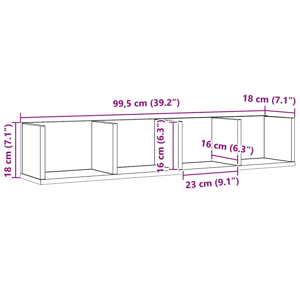 vidaXL Ράφι Τοίχου Μαύρη Οξυά 100 x 18 x 18 εκ Επεξεργασμένο ξύλο