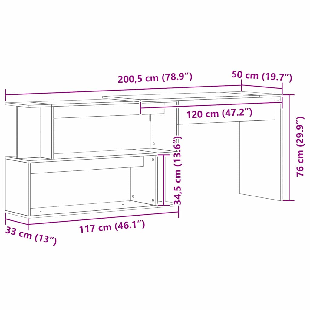 vidaXL Γραφείο Μαύρη Οξυά 200 x 50 x 76 εκ. Επεξεργασμένο ξύλο