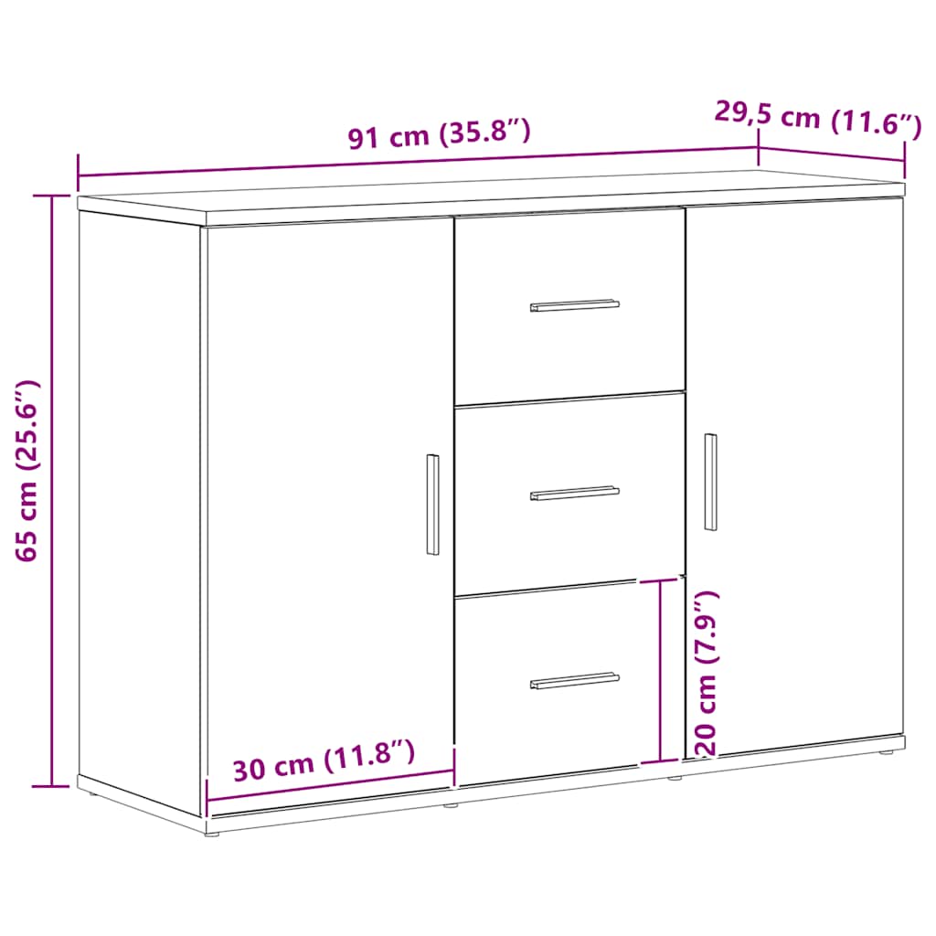 vidaXL Μπουφές Μαύρη Δρυς 91 x 29,5 x 65 εκ. από Επεξεργασμένο Ξύλο