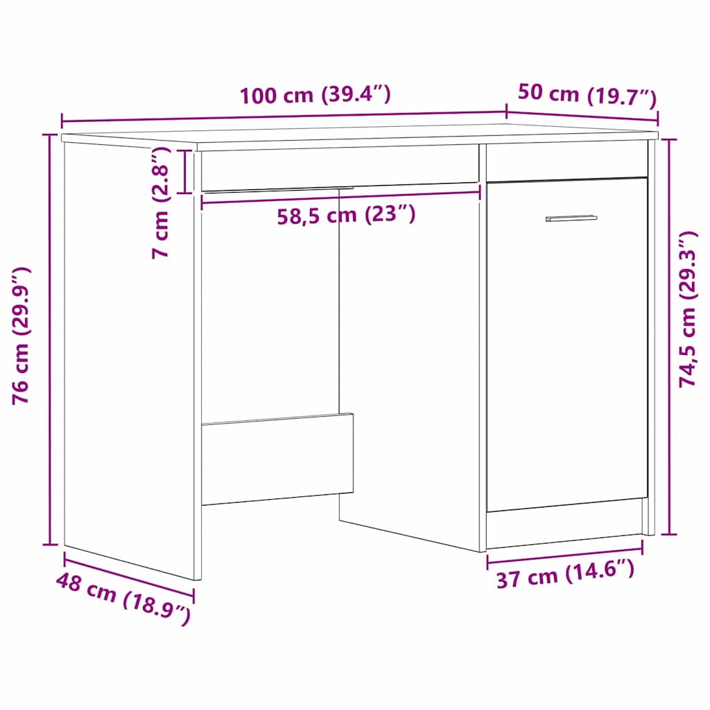 vidaXL Γραφείο Μαύρη Οξυά 100 x 50 x 76 εκ. Επεξεργασμένο Ξύλο