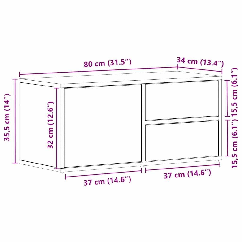 vidaXL Ντουλάπι TV Μαύρη Οξυά 80 x 34 x 36 εκ Επεξεργασμένο ξύλο