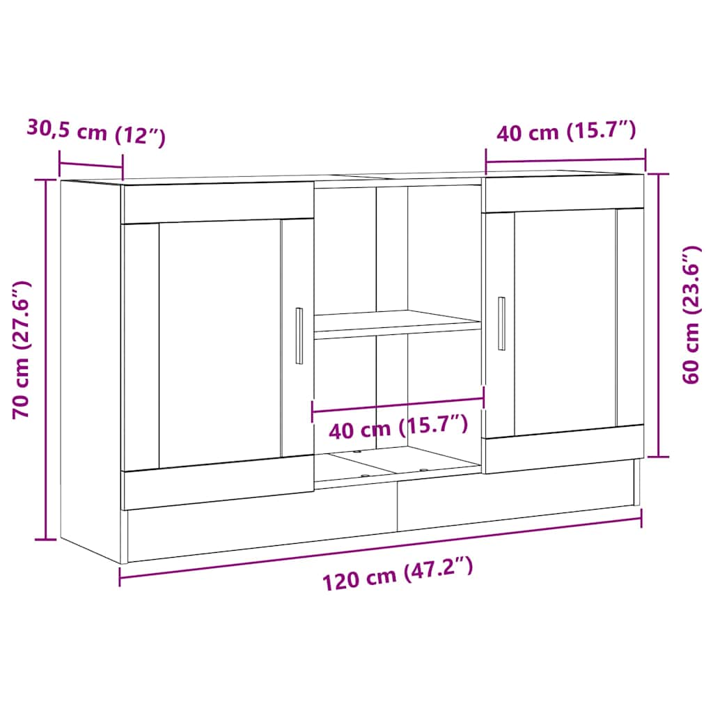 vidaXL Πλαϊνό γραφείο Μαύρη Οξυά 120 x 30,5 x 70 εκ Επεξεργασμένο ξύλο