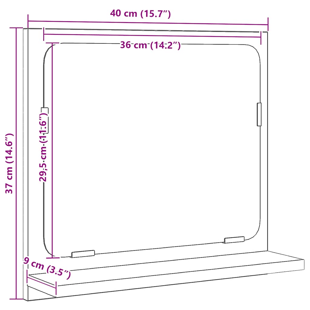 vidaXL Καθρέφτης Μπάνιου Μαύρος Δρυς 40x10,5x37 εκ. από Τεχνητό Ξύλο