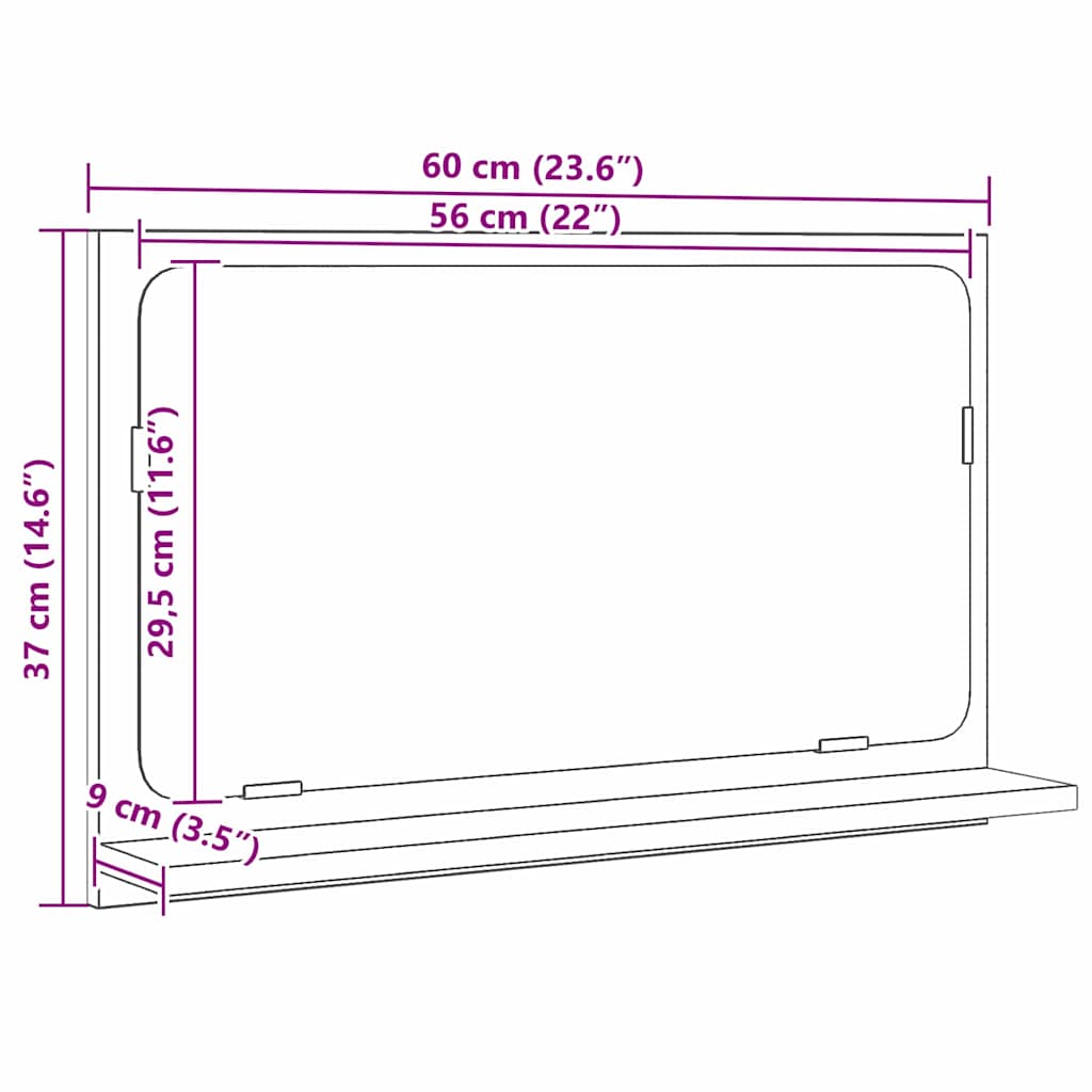 vidaXL Επιτραπέζιο Καθρέφτη με ράφι Μαύρη Οξυά 60 x 10,5 x 37 cm