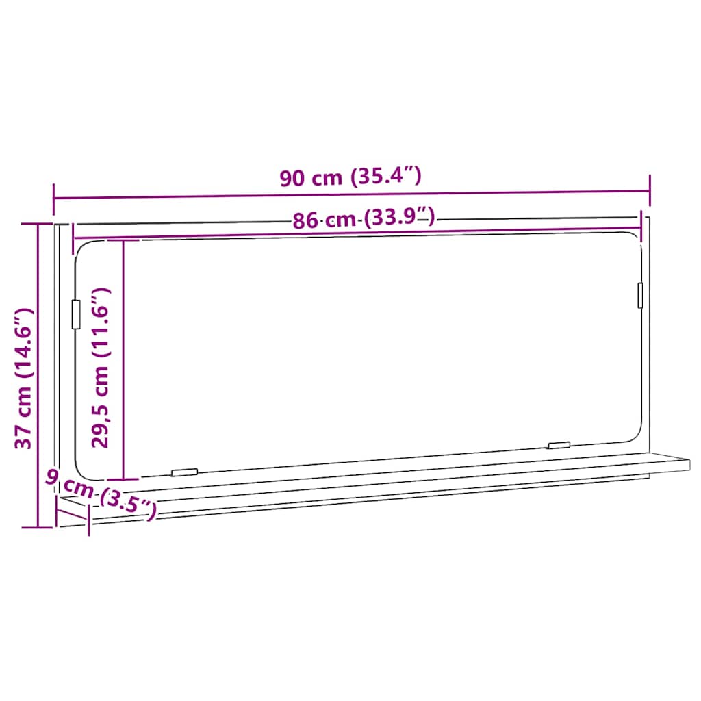 vidaXL Επιτραπέζιο Καθρέφτη με ράφι Μαύρη Οξυά 90 x 10,5 x 37 cm