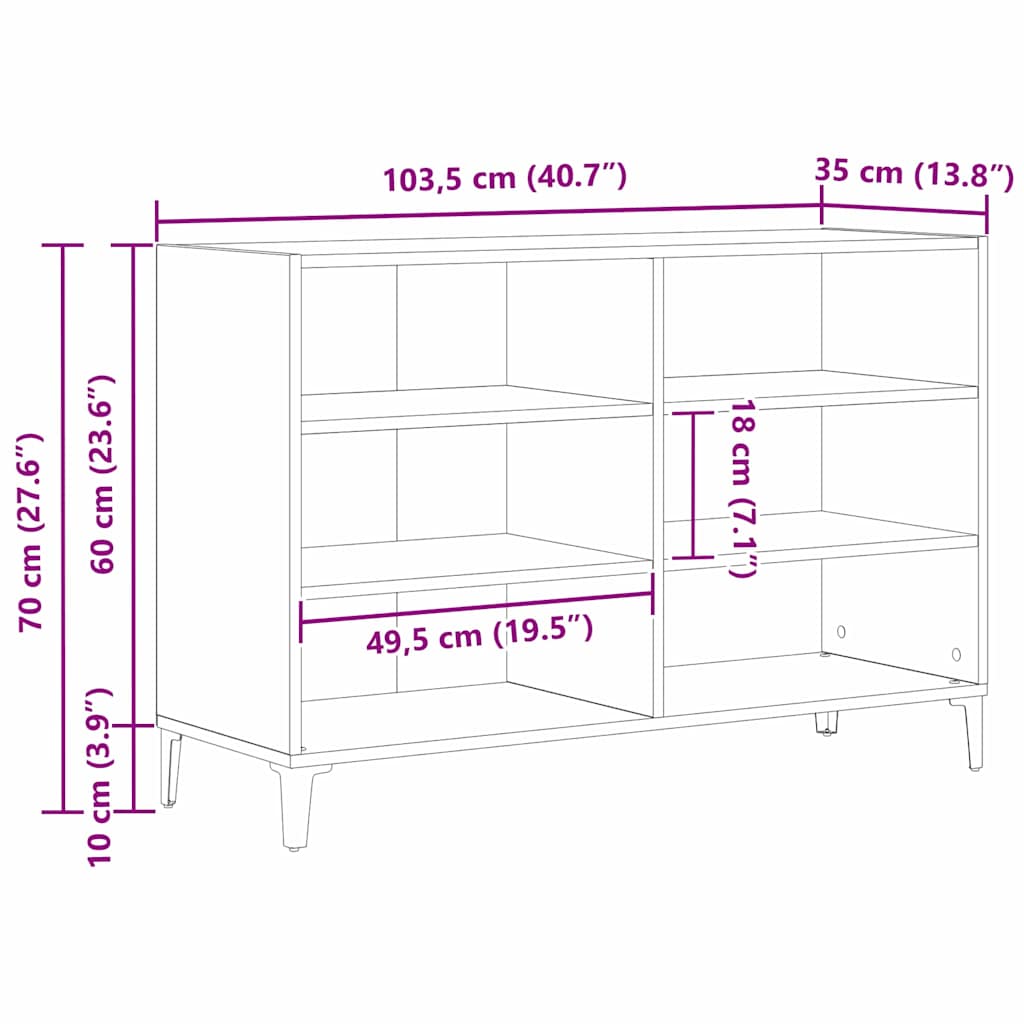 vidaXL Πλαϊνό γραφείο Μαύρο 103.5 x 35 x 70 εκ. Επεξεργασμένο ξύλο