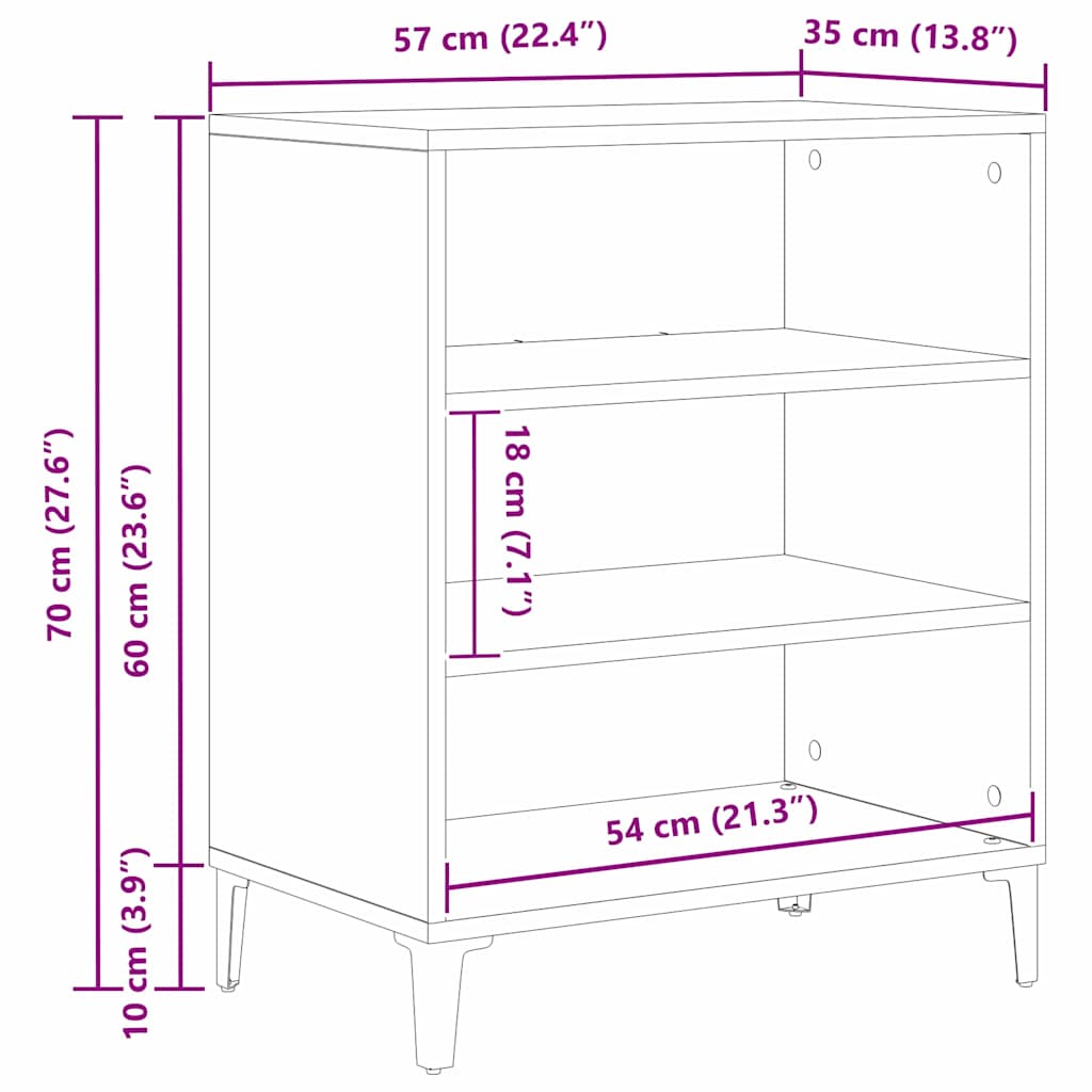 vidaXL Πλαϊνό γραφείο Μαύρη Οξυά 57 x 35 x 70 εκ Επεξεργασμένο ξύλο