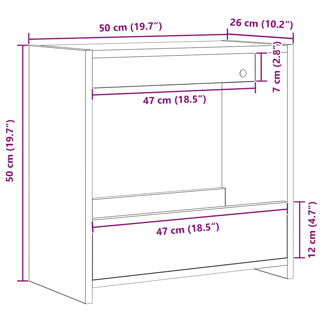 vidaXL Τραπεζάκι Πλευράς Μαύρη δρυς 50 x 26 x 50 εκ.