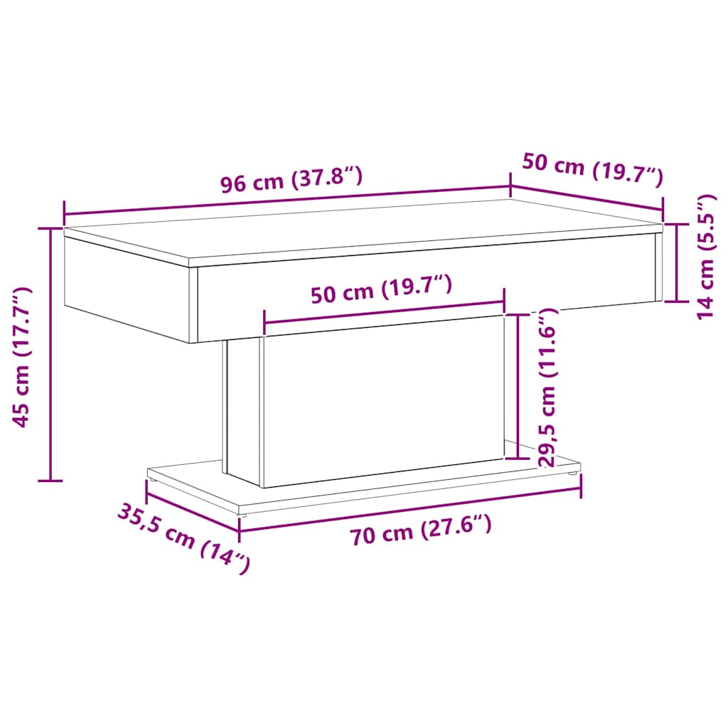vidaXL Τραπεζάκι σαλονιού Μαύρη δρυς 96 x 50 x 45 εκ
