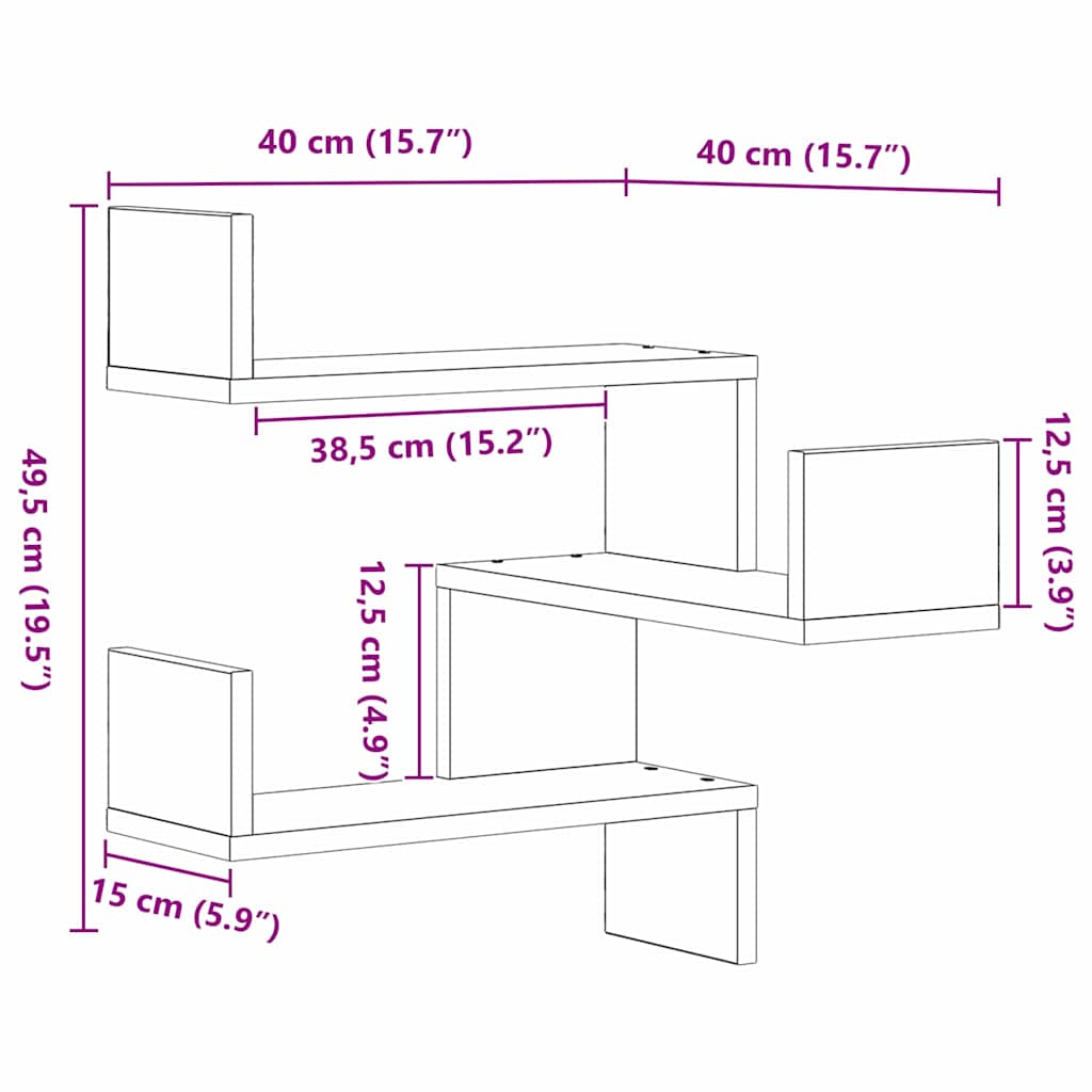 vidaXL Ράφι Τοίχου Μαύρη Οξυά 40 x 40 x 49,5 εκ. Επεξεργασμένο ξύλο
