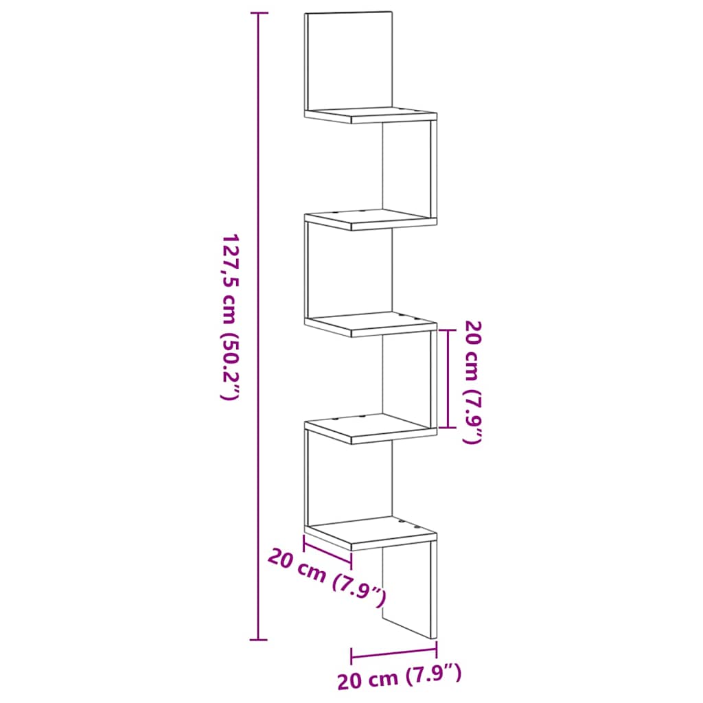 vidaXL Γωνιακό ράφι Μαύρη Οξυά 20 x 20 x 127,5 cm Επεξεργασμένο ξύλο