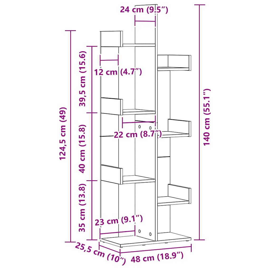 vidaXL Βιβλιοθήκη Μαύρη Οξυά 48 x 25,5 x 140 εκ Επεξεργασμένο ξύλο