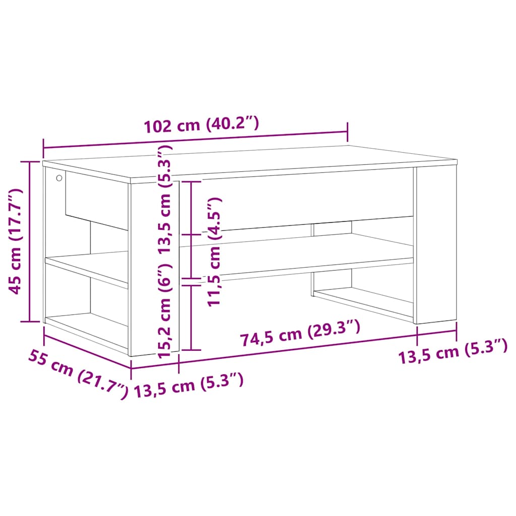 vidaXL Τραπεζάκι σαλονιού Μαύρη Οξυά 102 x 55 x 45 εκ.