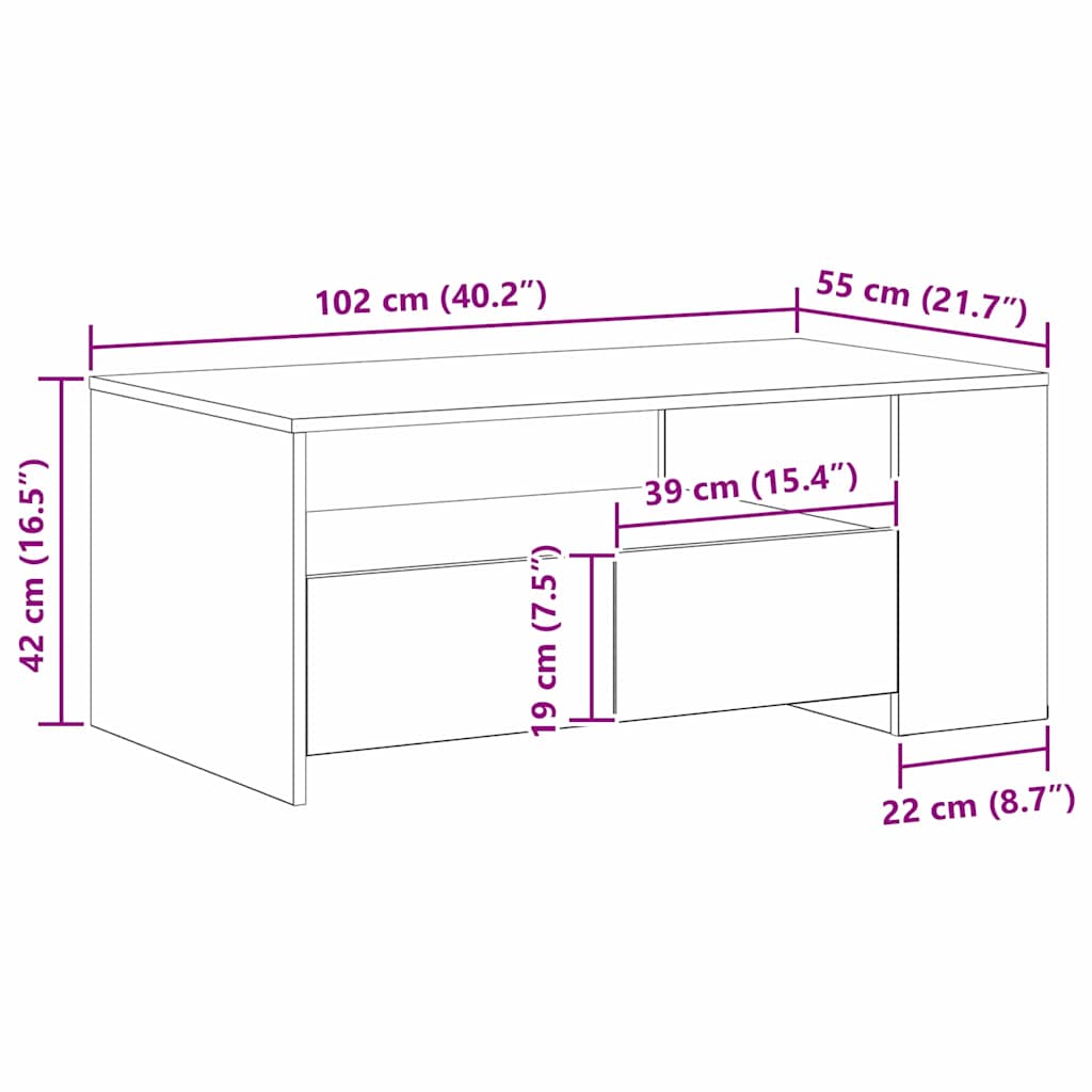 vidaXL Τραπεζάκι σαλονιού με συρτάρι Artisan Oak 102 x 55 x 43,5 εκ.