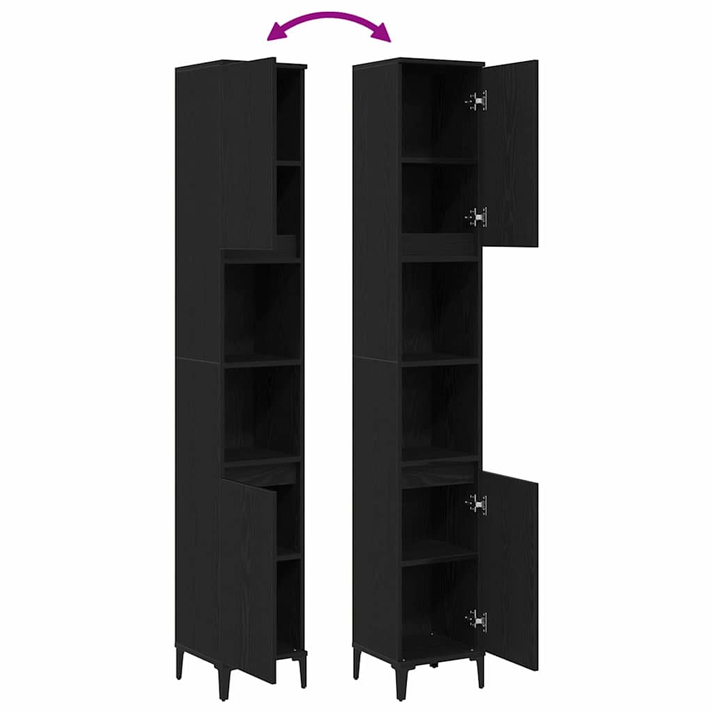 vidaXL Ντουλάπι Μπάνιου Μαύρη Οξυά 30 x 30 x 190 εκ Επεξεργασμένο ξύλο