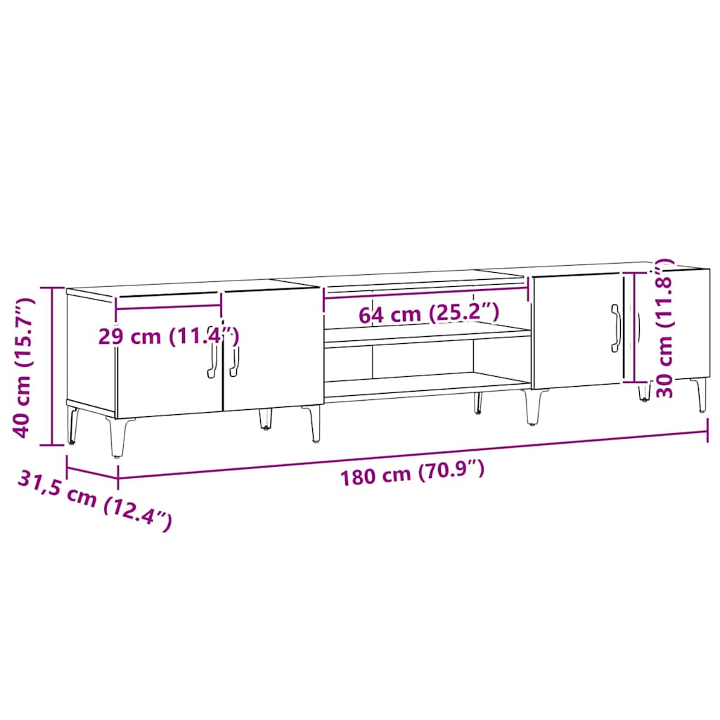 vidaXL Ντουλάπι TV Μαύρη Οξυά 180 x 31,5 x 40 εκ. Επεξεργασμένο ξύλο