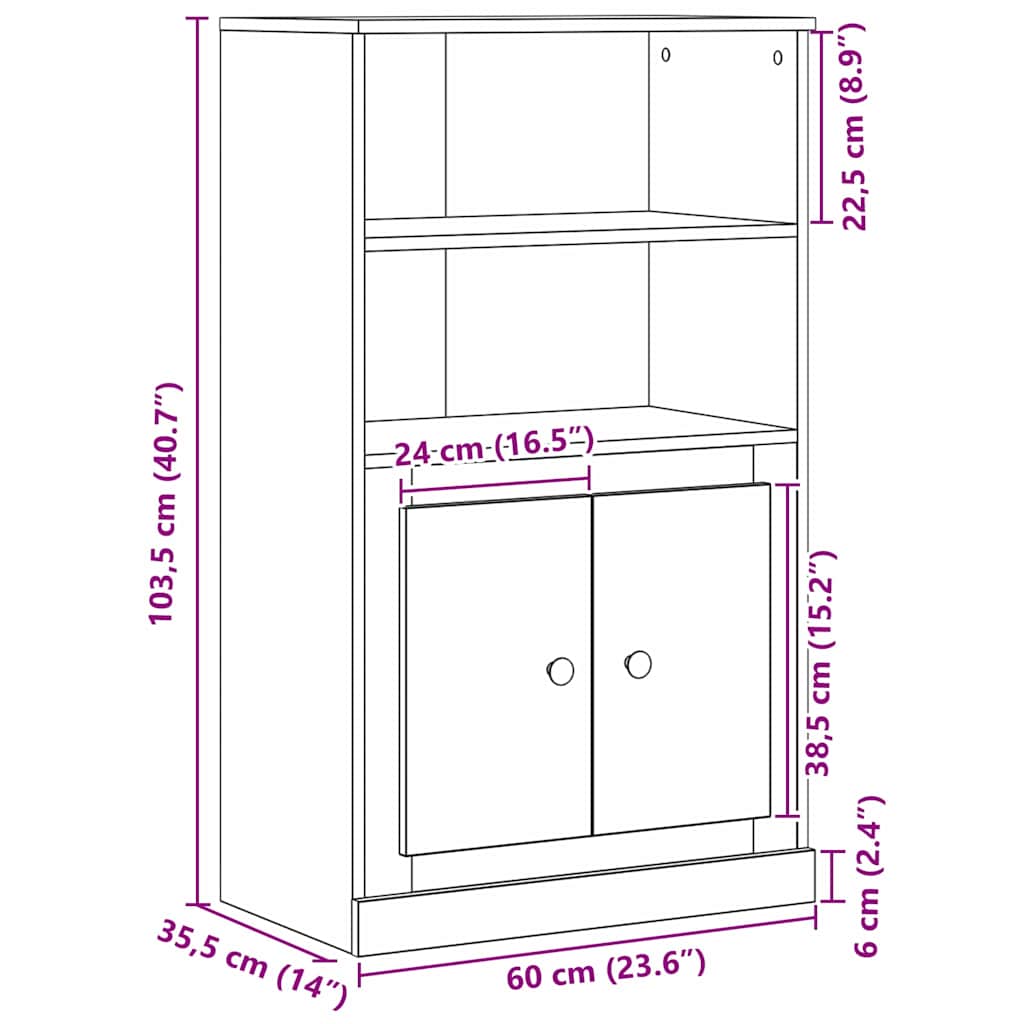 vidaXL Υψηλός Μπουφές Μαύρη Οξυά 60 x 35.5 x 103.5 εκ.