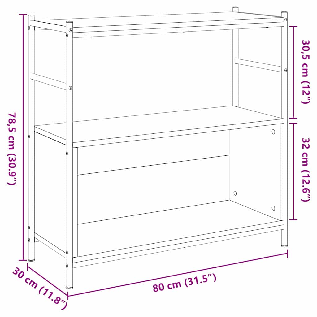 vidaXL Ράφι Βιβλίων Μαύρη δρυς 80 x 30 x 78.5 εκ Επεξεργασμένο ξύλο
