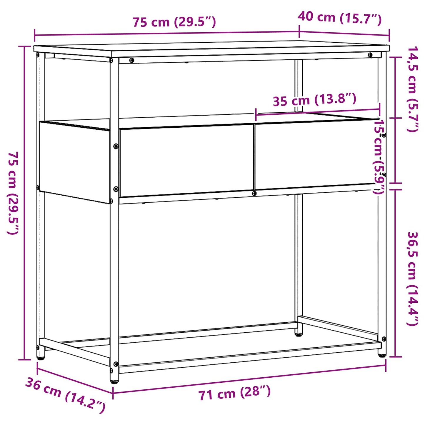 vidaXL Τραπέζι κονσόλας Παλιό Ξύλο 75 x 40 x 75 cm Επεξεργασμένο ξύλο