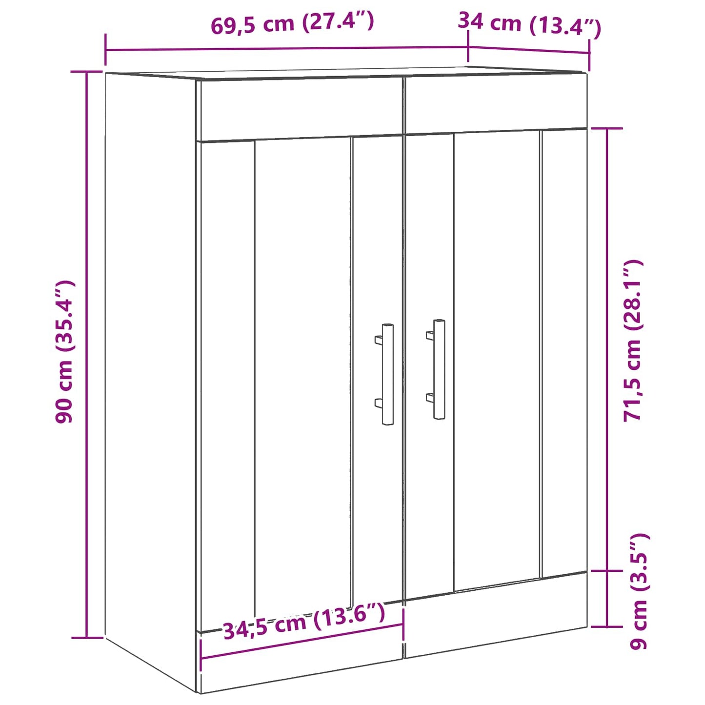 vidaXL Ντουλάπα τοίχου Επιτοίχιο Μαύρη Οξυά 69,5 x 34 x 90 εκ.