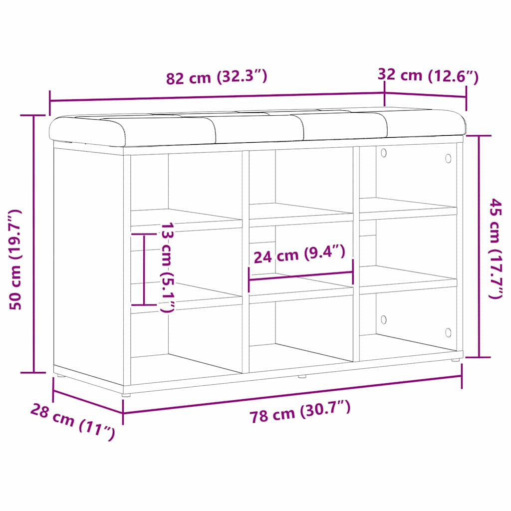 vidaXL Πάγκος για παπούτσια Μαύρο 80 x 30 x 48 εκ. Επεξεργασμένο ξύλο