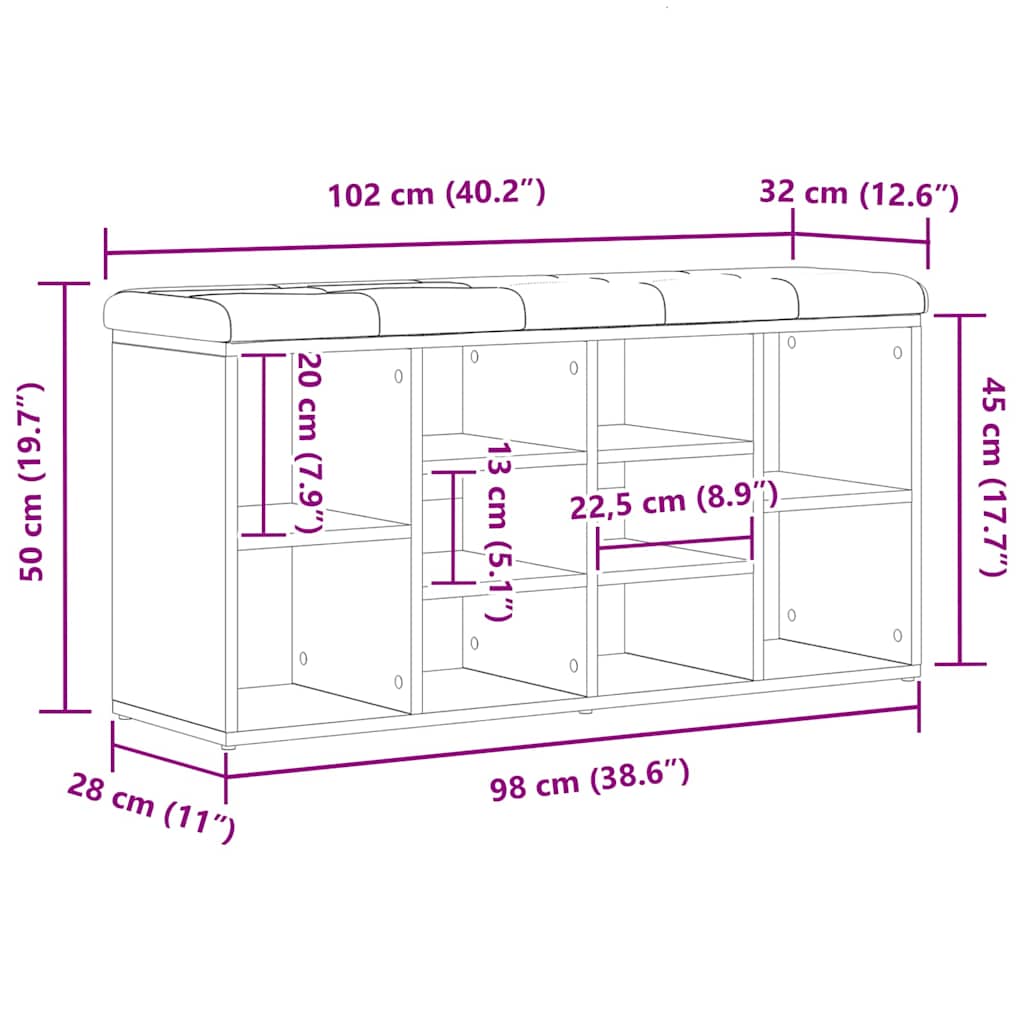 vidaXL Πάγκος για παπούτσια Μαύρο 100 x 30 x 48 εκ Επεξεργασμένο ξύλο