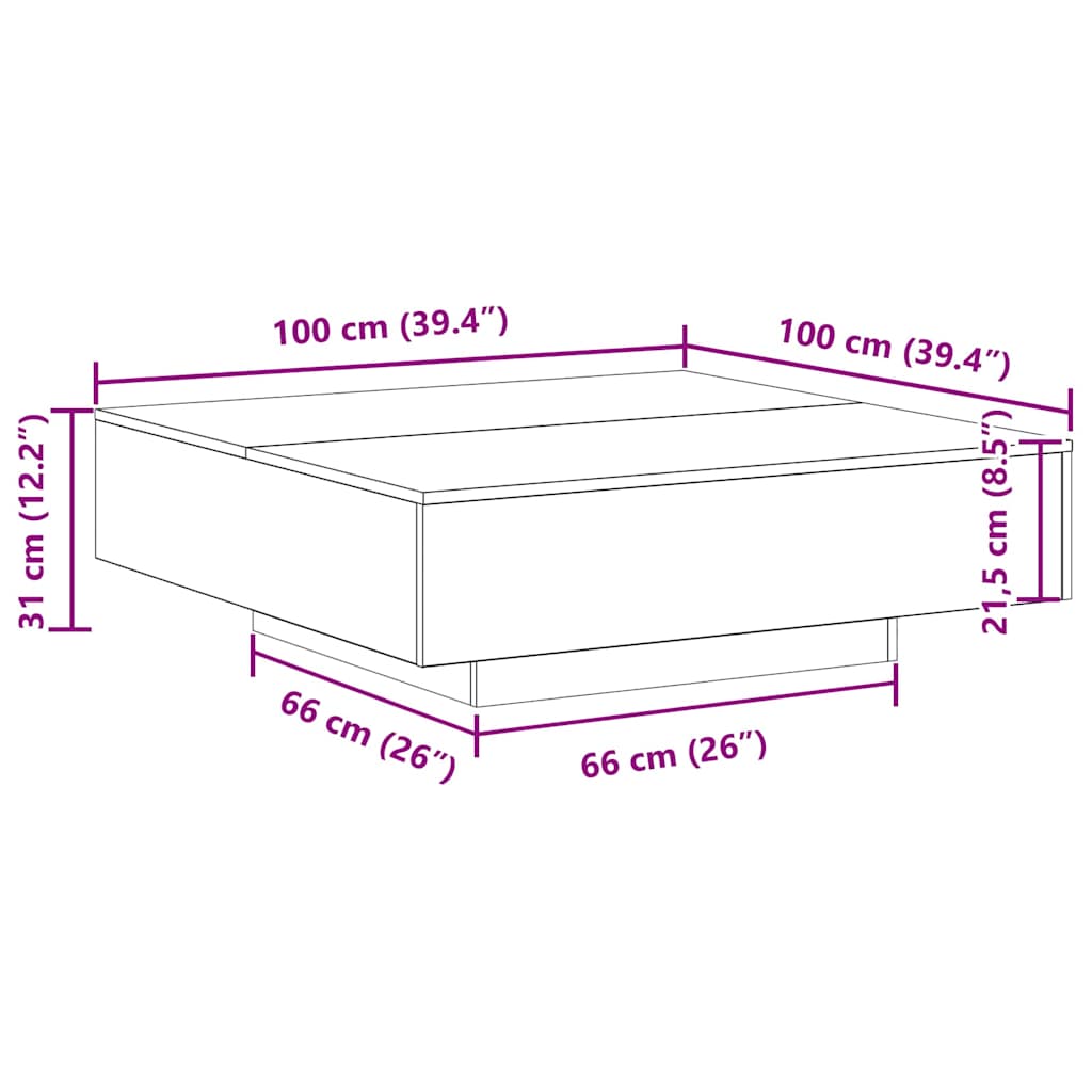 vidaXL Τραπεζάκι σαλονιού Παλιό ξύλο 100 x 100 x 31 cm