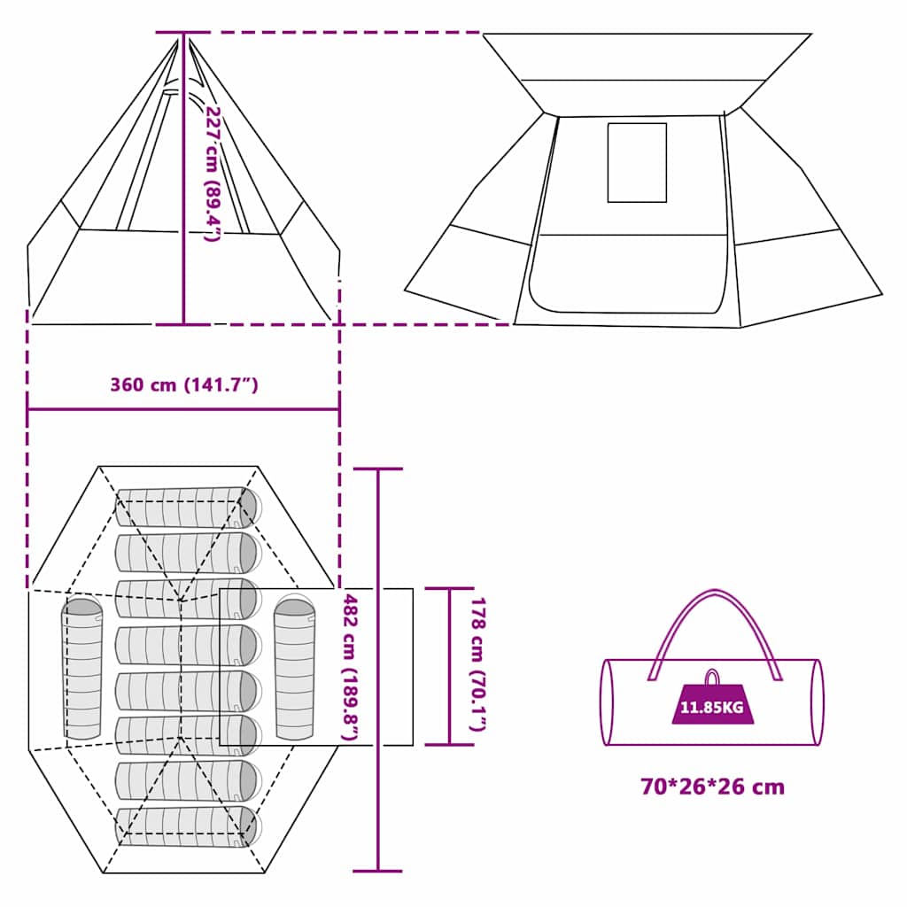 vidaXL Σκηνή Μπλε 482 x 360 x 227 εκ
