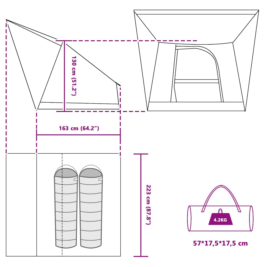 vidaXL Σκηνή Camping Πράσινο 223 x 163 x 130 εκ Πολυεστέρας