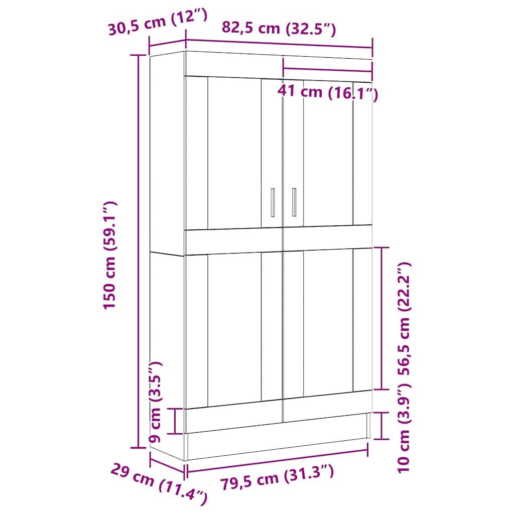 vidaXL Βιβλιοθήκη Μαύρη δρυς 82.5 x 30.5 x 150 cm Επεξεργασμένο ξύλο