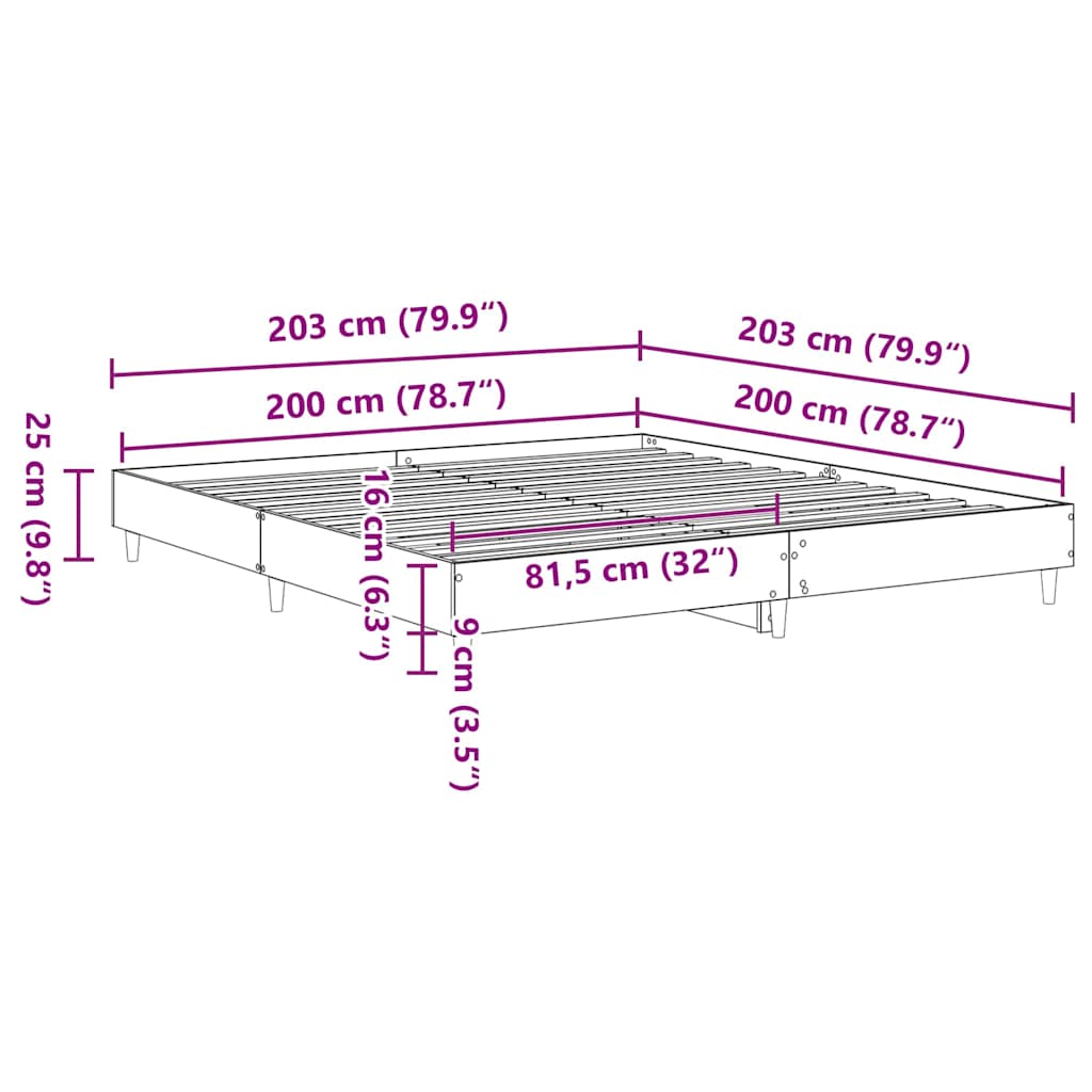 vidaXL Κρεβάτι Μαύρης Δρυός 200x200 εκ Κατασκευασμένο Ξύλο