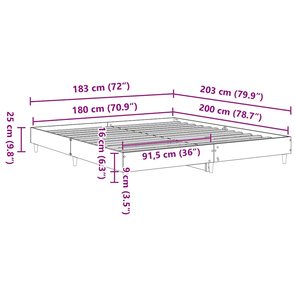 vidaXL Σκελετός Κρεβατιού Μαύρη Οξυά 203 x 183 x 25 εκ.