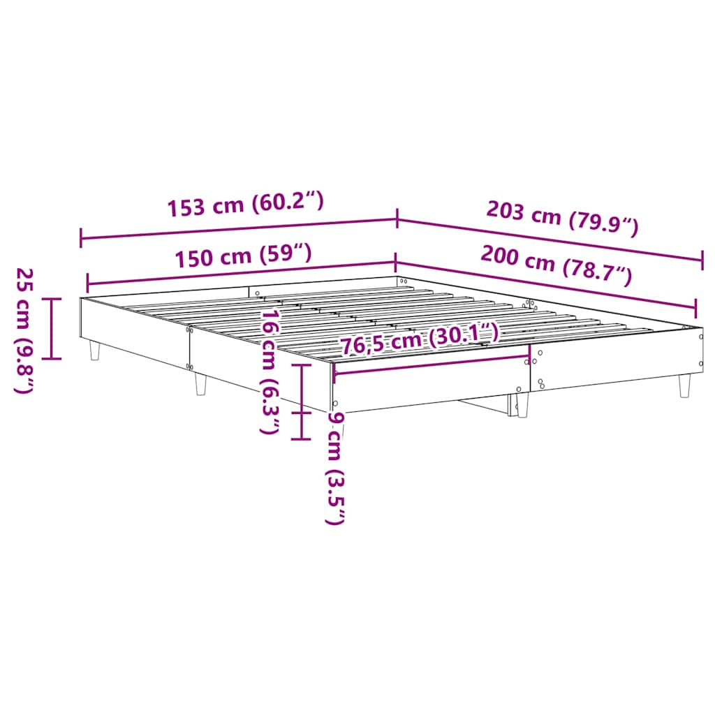 vidaXL Σκελετός Κρεβατιού Μαύρη Οξυά 203 x 153 x 25 εκ.