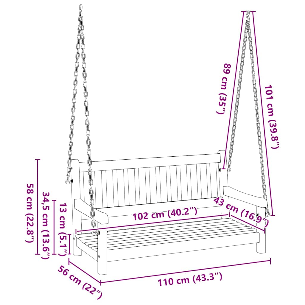 vidaXL Κούνια Κήπου Καφέ 119 x 35 x 47 εκ. Μασίφ ξύλο ακακίας