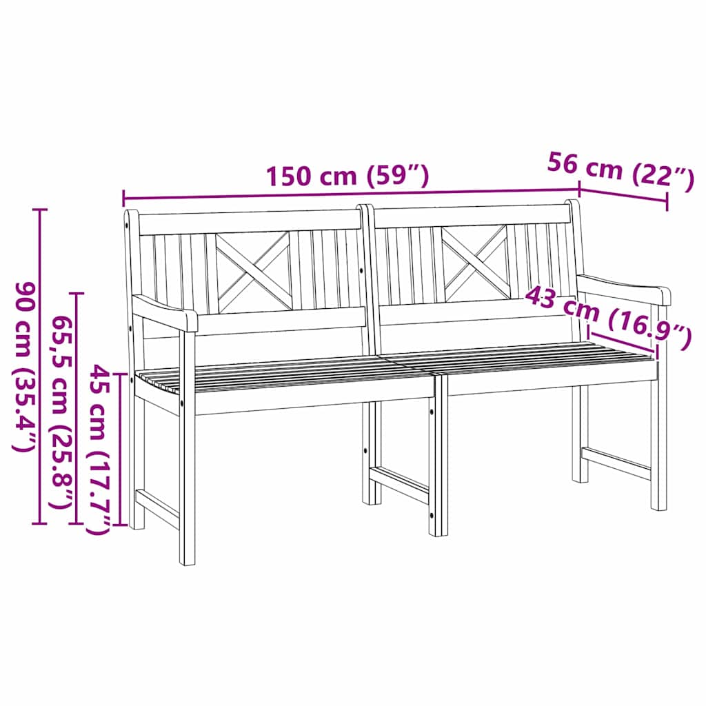 vidaXL Παγκάκι κήπου Καφέ 150 x 56 x 90εκ Μασίφ ξύλο ακακίας