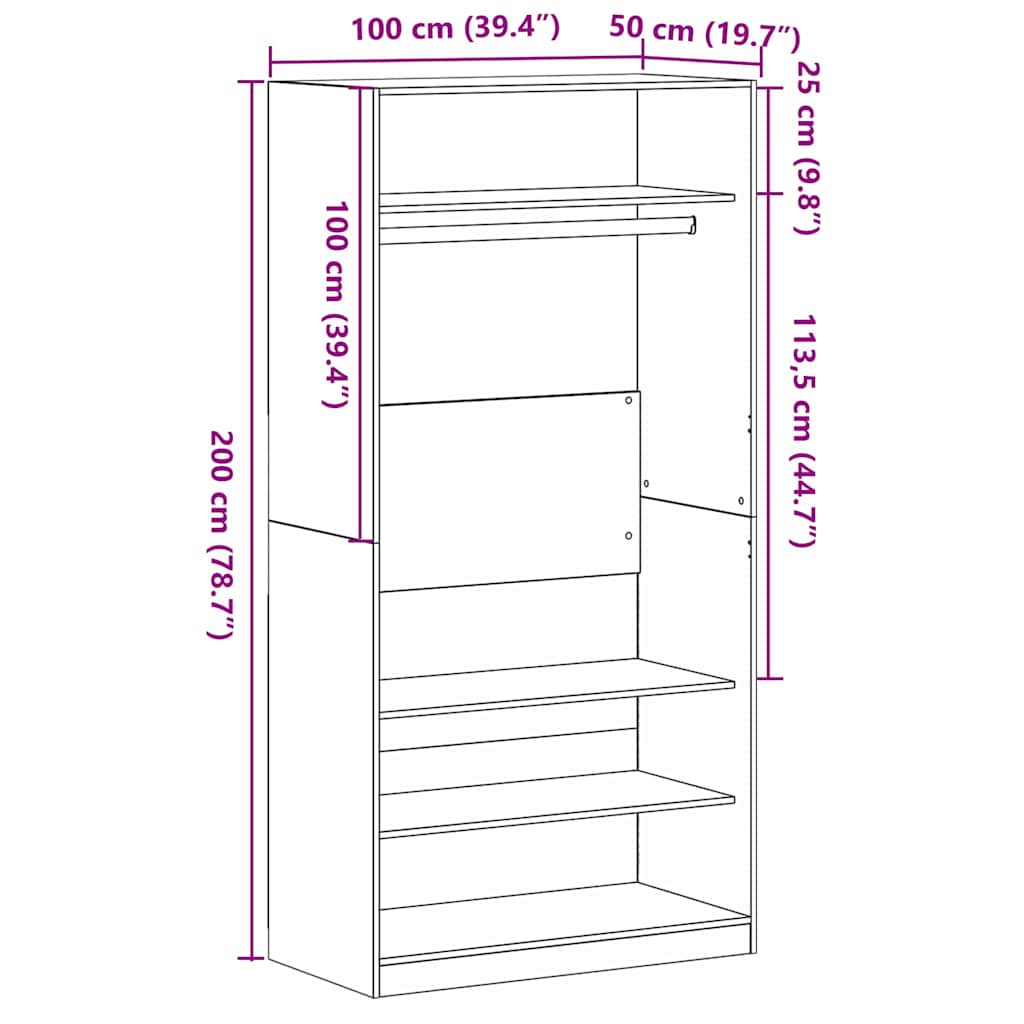 vidaXL Ντουλάπι Μαύρη δρυς 100 x 50 x 200 εκ. Επεξεργασμένο ξύλο