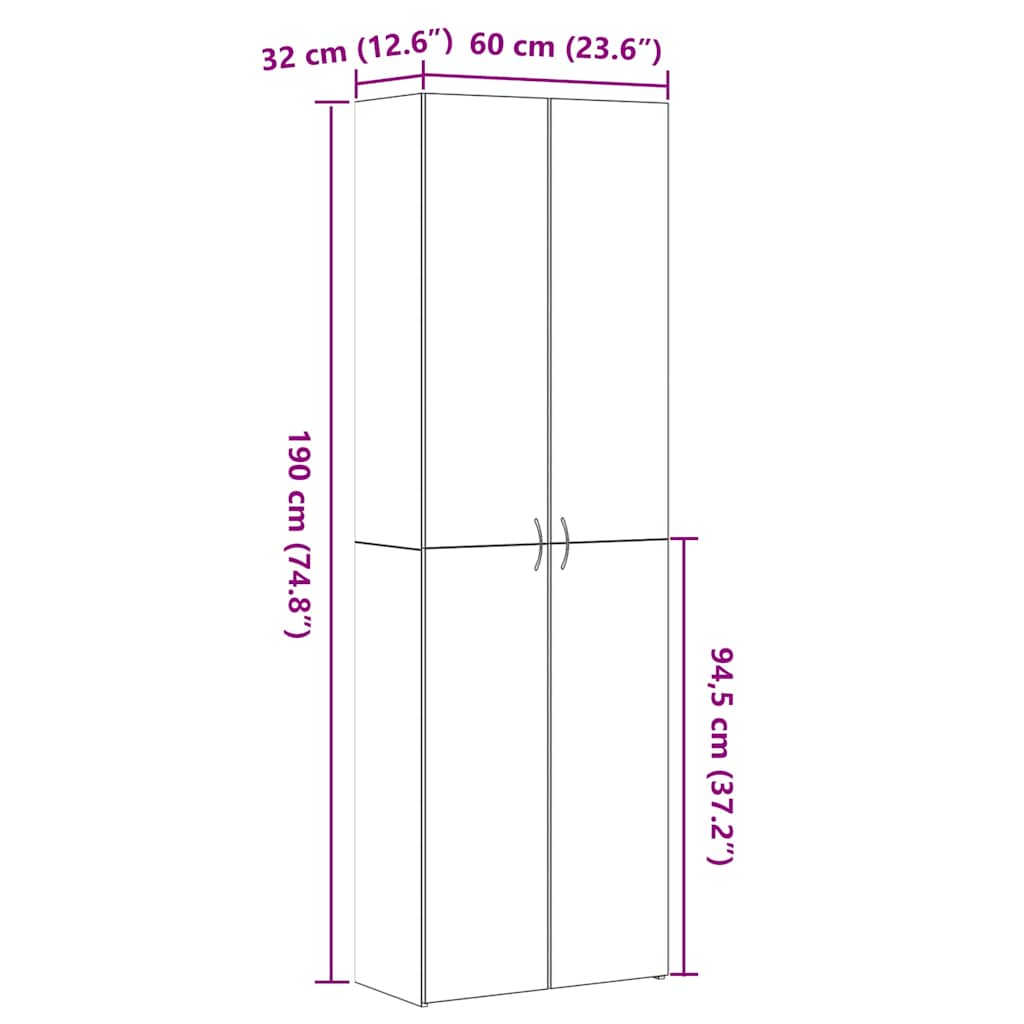 vidaXL Γραφείο Ντουλάπι Μαύρη Οξυά 60 x 32 x 190 cm Επεξεργασμένο ξύλο
