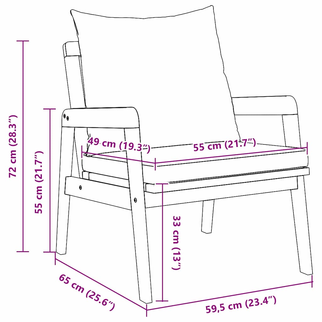 vidaXL Καρέκλα Κήπου με μαξιλάρι 2 pcs Φυσικό Λάδι Στερεό Ξύλο Ακακίας