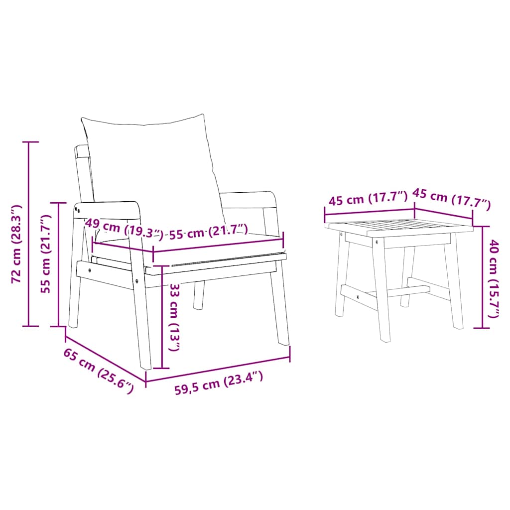 vidaXL Σετ μπιστρό Καφέ 45 x 45 x 38 εκ. Μασίφ ξύλο ακακίας