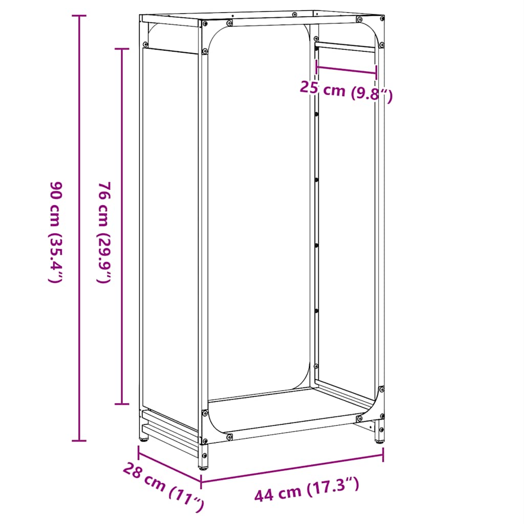 vidaXL Ράφι Καυσόξυλων Ανθρακί 44x28x90 εκ. Χάλυβας ψυχρής έλασης