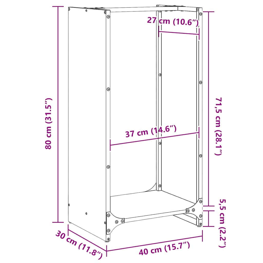 vidaXL Ραφιέρα Καυσόξυλων 40x30x80 εκ. από Ανοξείδωτο ατσάλι
