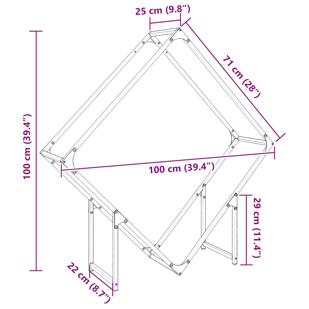 vidaXL Ράφι για καυσόξυλα Μαύρο 100x25x100 cm Ατσάλι ψυχρής έλασης
