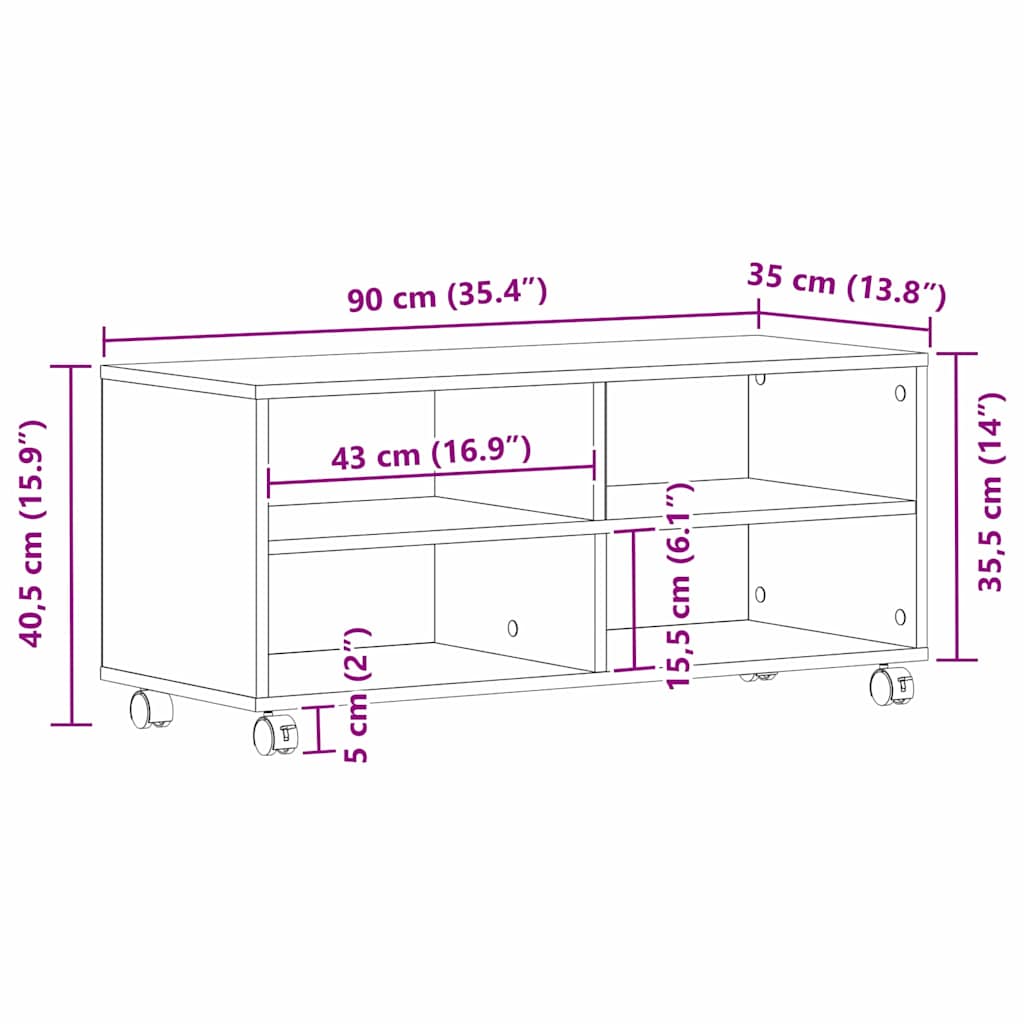 vidaXL Ντουλάπι TV Μαύρο 90 x 35 x 40.5 εκ Επεξεργασμένο ξύλο