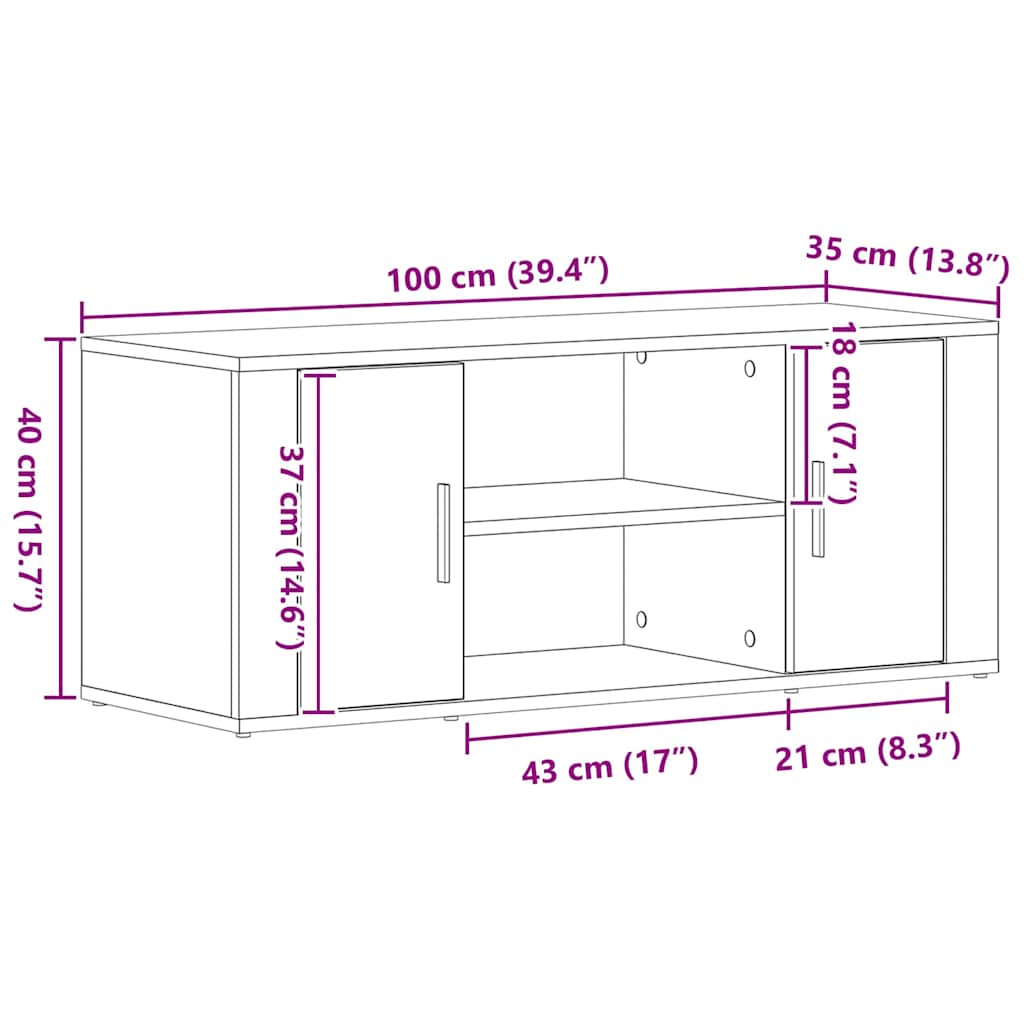 vidaXL Ντουλάπι TV 100 x 35 x 40 εκ Μαύρη δρυς Επεξεργασμένο ξύλο
