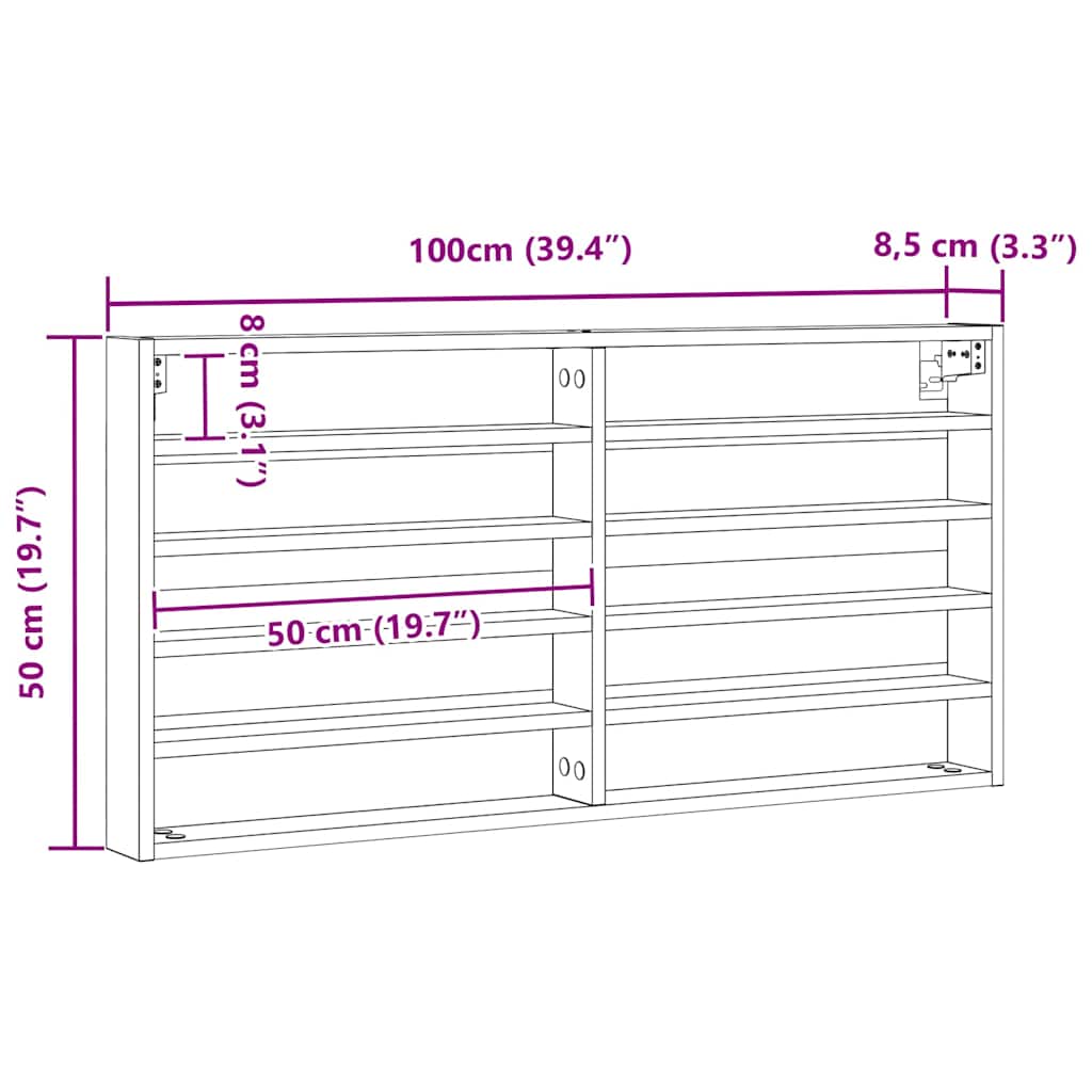 vidaXL Βιτρίνα με ράφι Παλιό Ξύλο 100 x 8,5 x 50 cm Επεξεργασμένο ξύλο