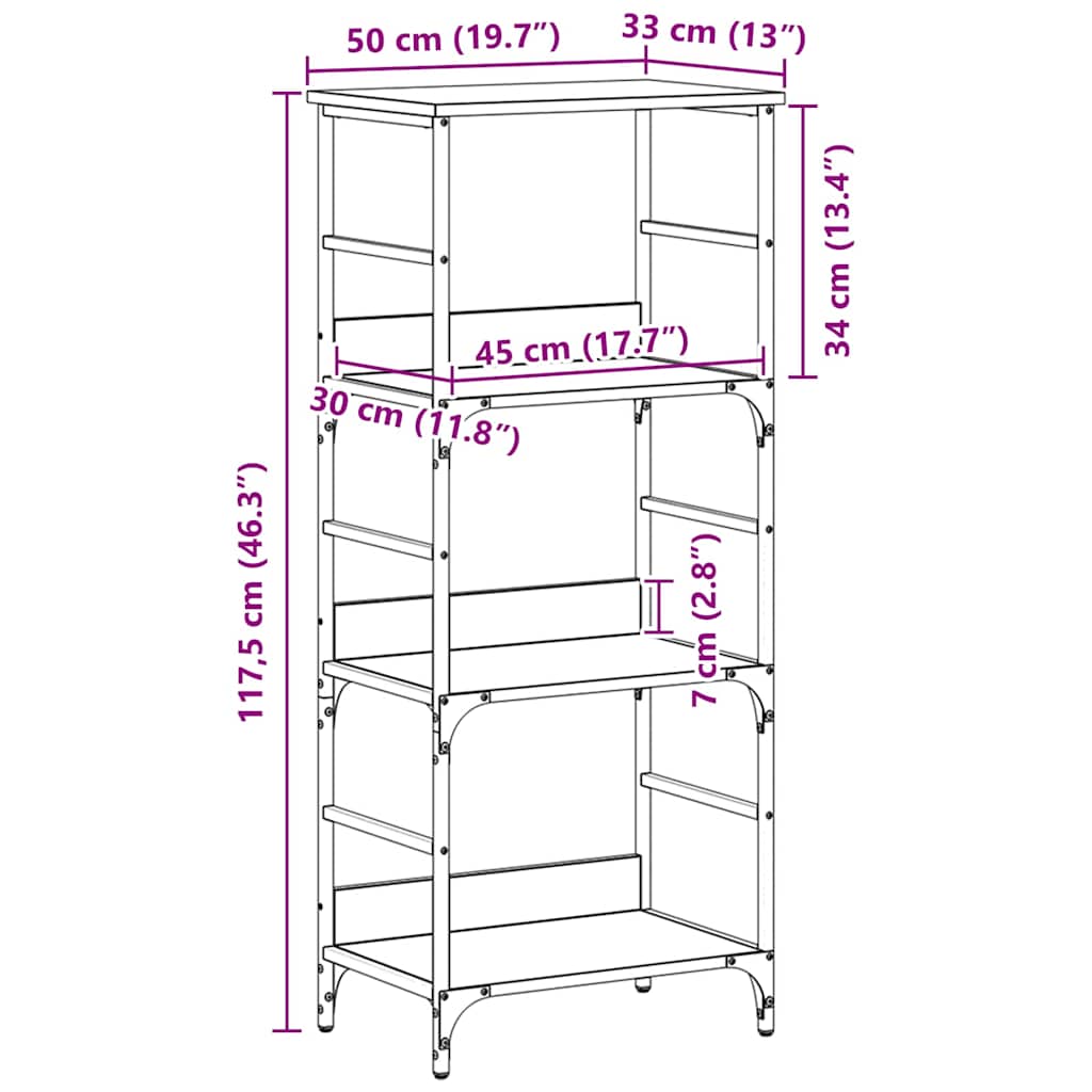 vidaXL Ράφι Βιβλίων Μαύρη δρυς 50x33x117,5 εκ. Επεξεργασμένο ξύλο
