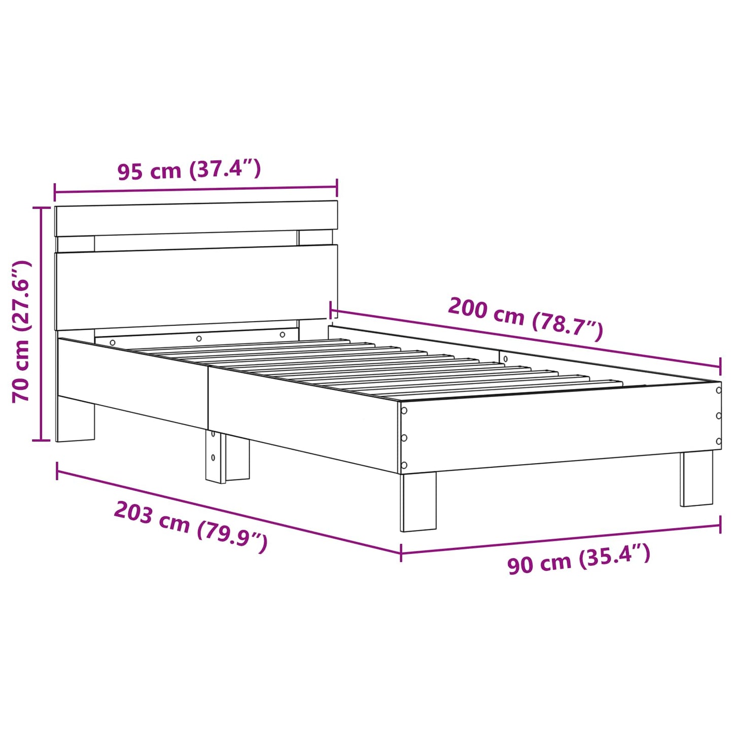 vidaXL Σκελετός Κρεβατιού Μαύρη Οξυά 90 x 200 cm Επεξεργασμένο ξύλο